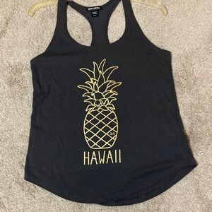 Billabong Black Tank Top with Gold Pineapple and Hawaii Print Size S